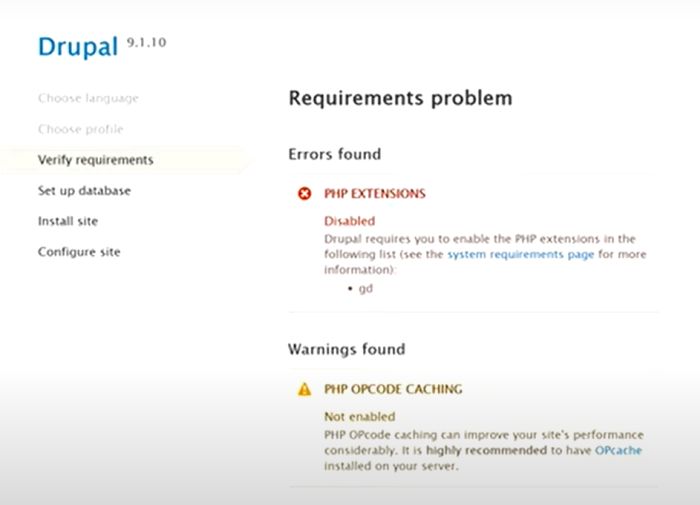 PHP EXTENSIONS Disabled Drupal 9